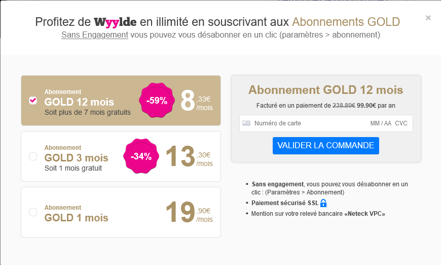 Prix des abonnements sur Wyylde