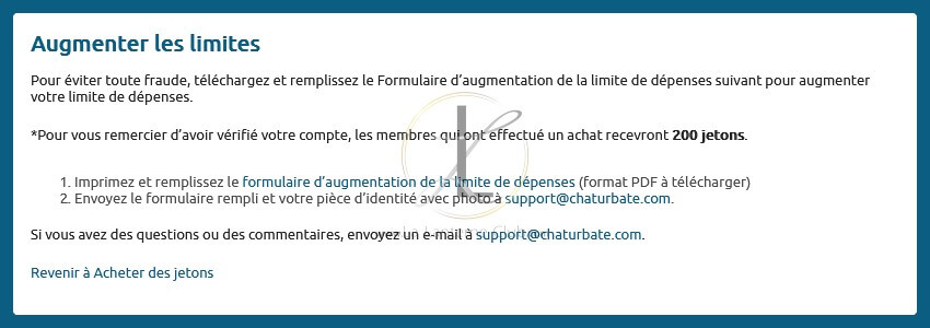 augmenter limite achat token chaturbate