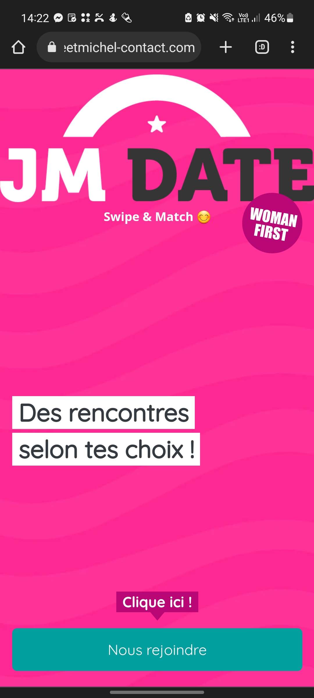 Jacquie et Michel contact sur navigateur Android