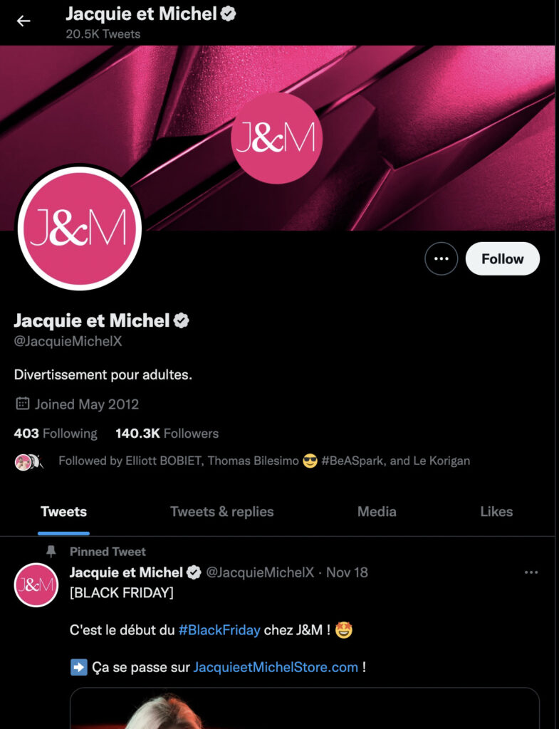 Jacquie et Michel : compte Twitter