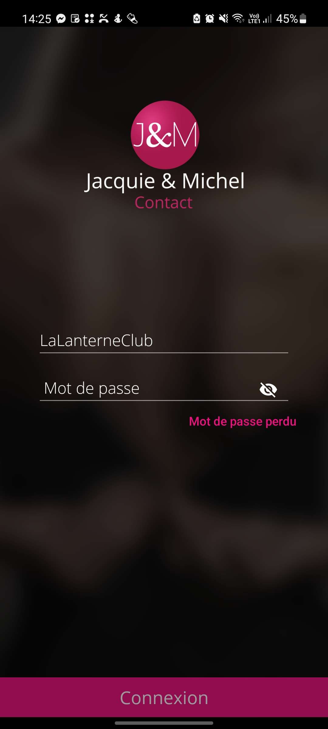 Jacquie et Michel : connexion à l'application Android