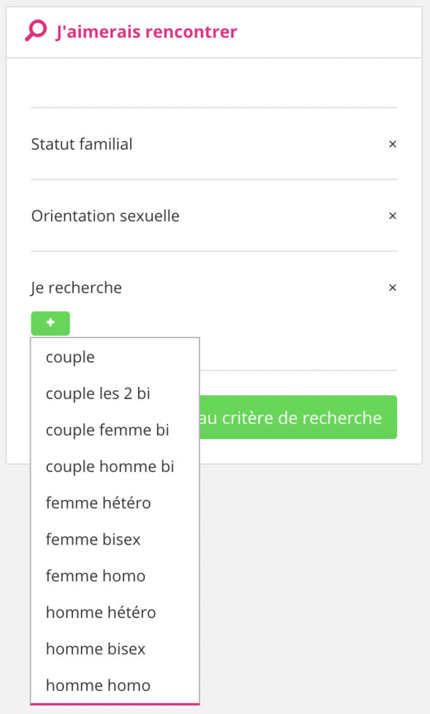 Jacquie et Michel contact : filtre recherche mes envies
