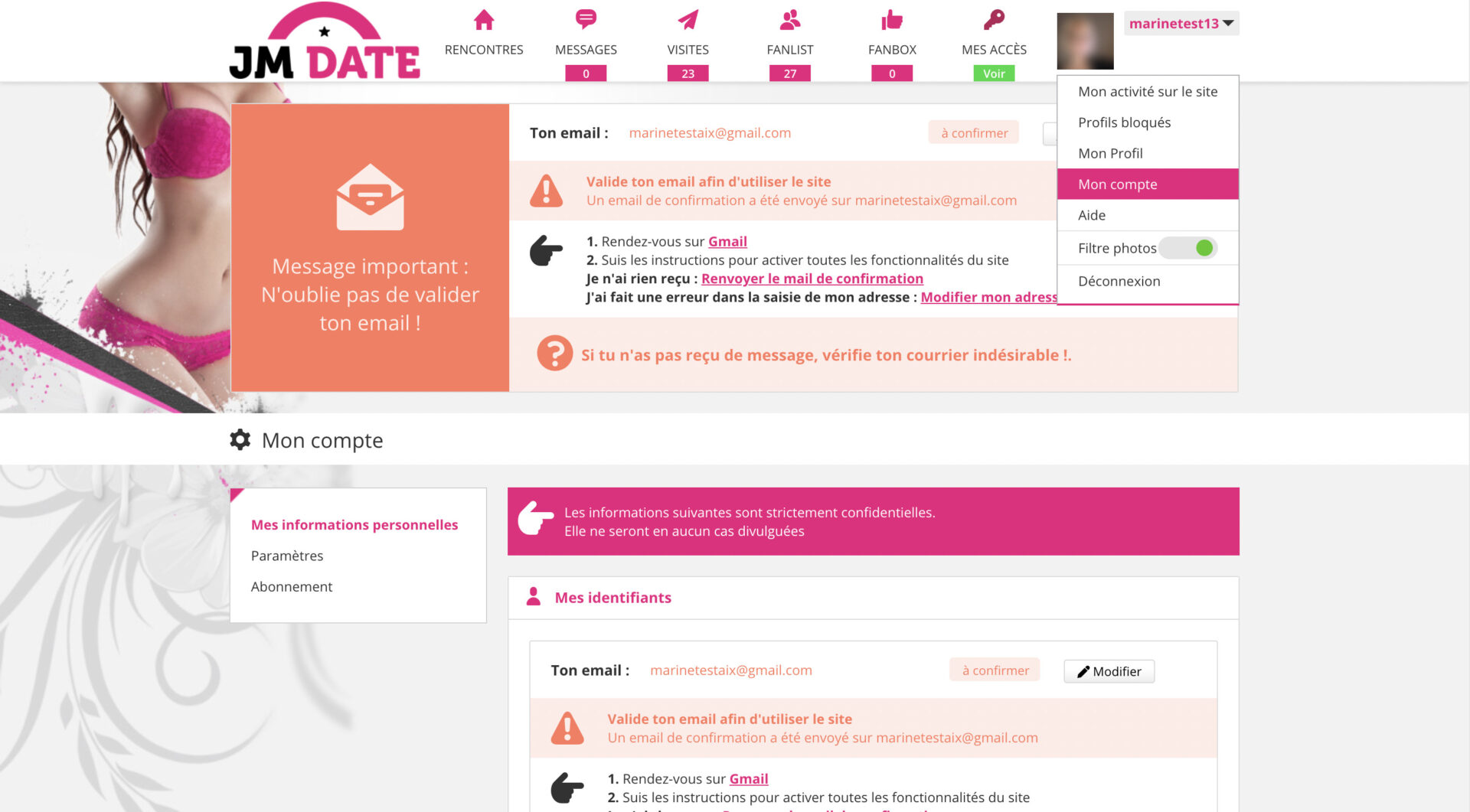 Jacquie et Michel contact : changement des infos de mon compte