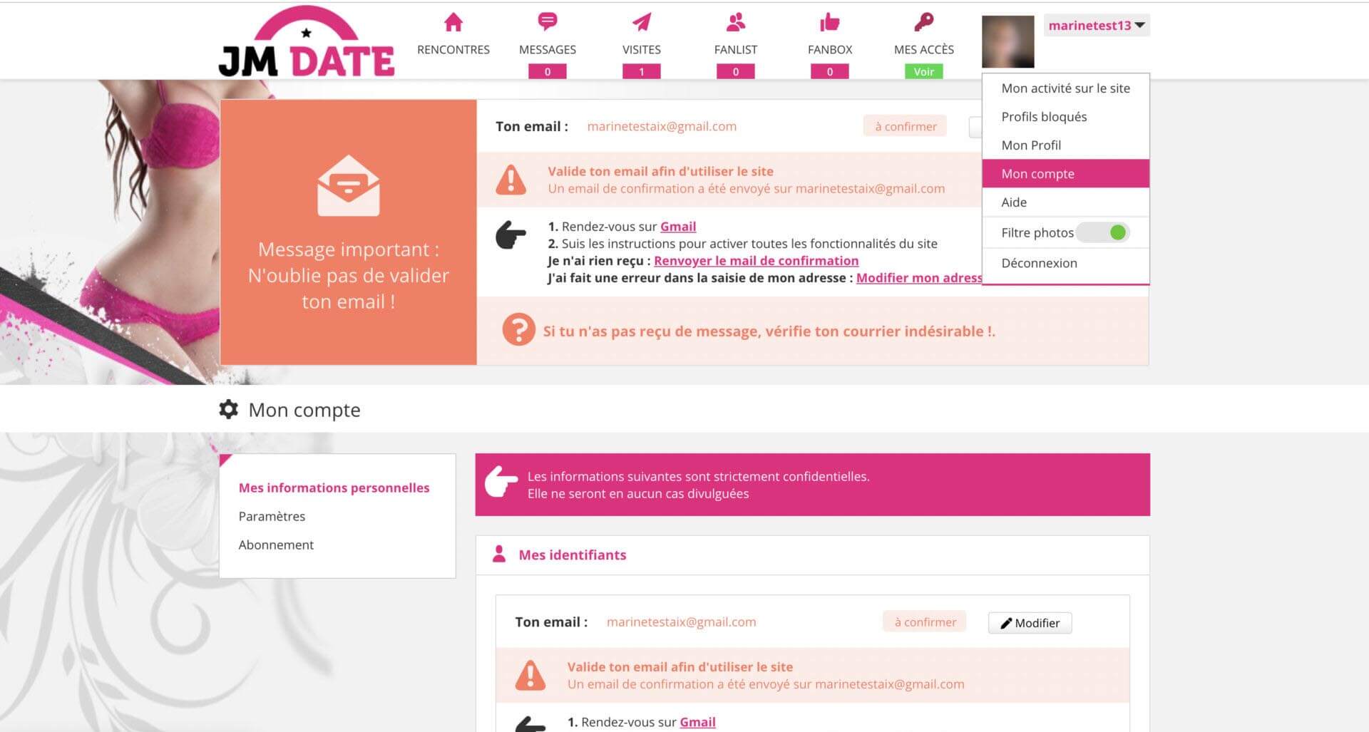 Jacquie et Michel contact : Mon compte