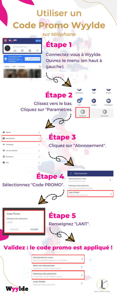 infographie code promo wyylde comment utiliser sur mobile