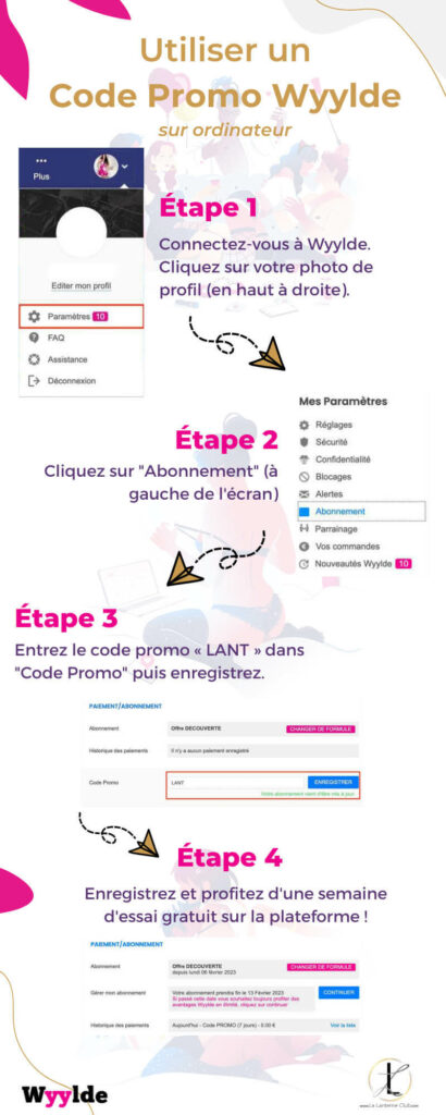 infographie code promo wyylde comment utiliser sur ordinateur