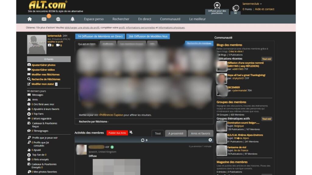 Capture d'écran du site alt.com, un fond noir et des images floutées