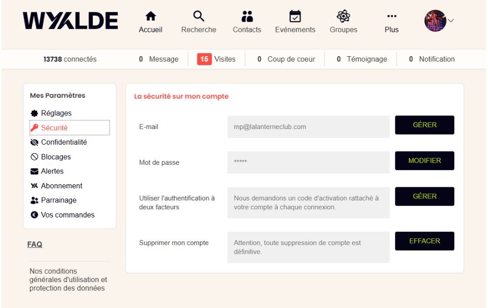 wyylde supprimer compte